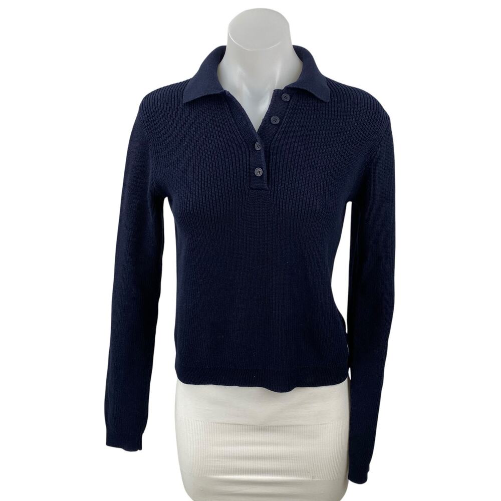 Brandy Melville Women's Black Ribbed Knit Long Sleeve Polo Sweater Top Size S